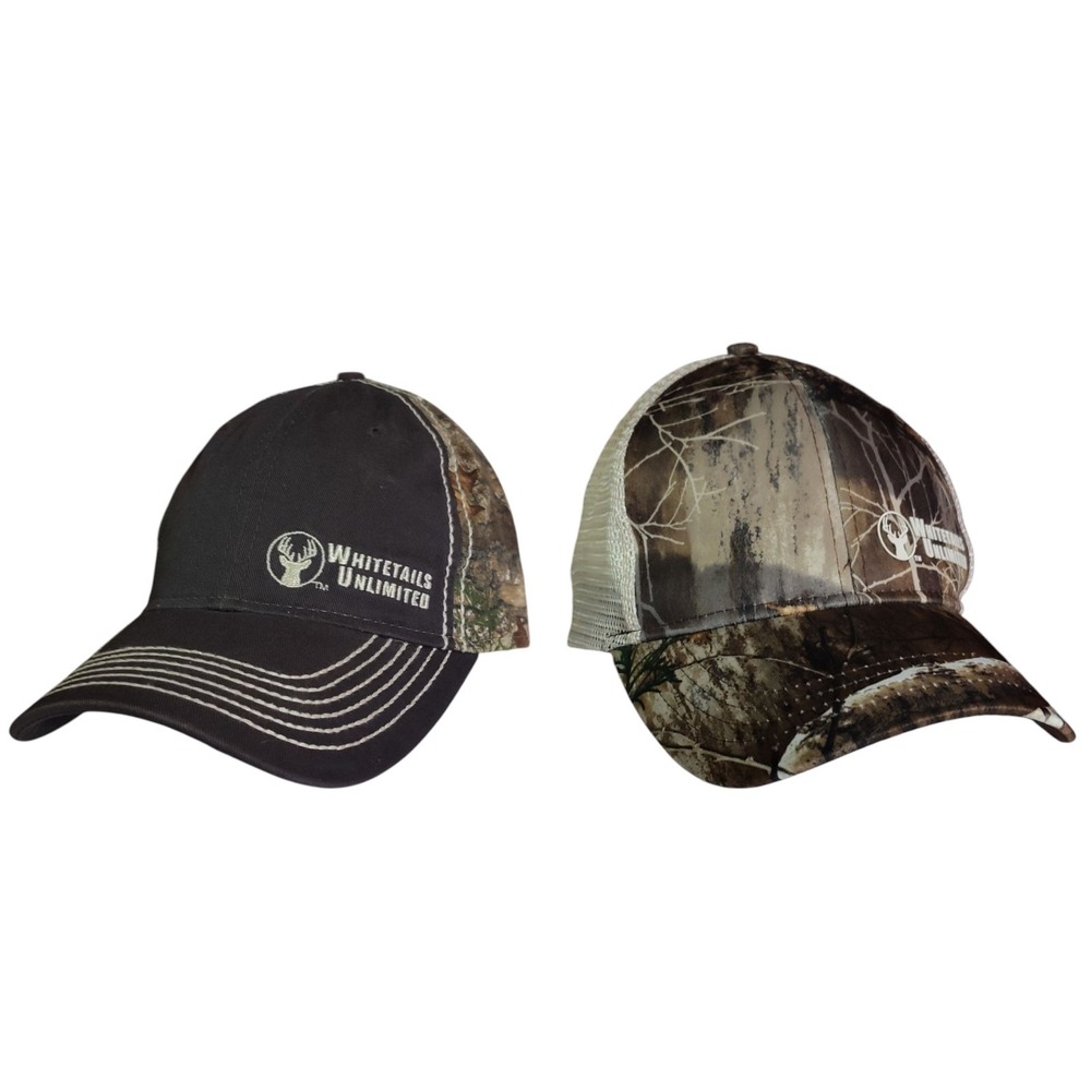 Whitetails Unlimited Hat Mens Cap Set Of 2 Trucker Mesh Back Strapback Hunting